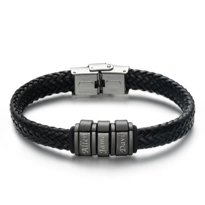 Custom Men's Leather Bracelet – Personalized 1-6 Names Engraved Braided Bracelet, Best Gift for Father and Boyfriend