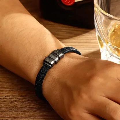 Custom Men's Leather Bracelet – Personalized 1-6 Names Engraved Braided Bracelet, Best Gift for Father and Boyfriend