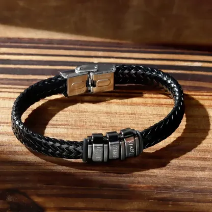 Custom Men's Leather Bracelet – Personalized 1-6 Names Engraved Braided Bracelet, Best Gift for Father and Boyfriend