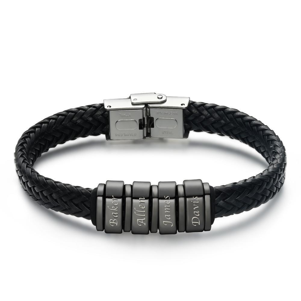 Custom Men's Leather Bracelet – Personalized 1-6 Names Engraved Braided Bracelet, Best Gift for Father and Boyfriend