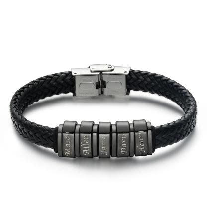Custom Men's Leather Bracelet – Personalized 1-6 Names Engraved Braided Bracelet, Best Gift for Father and Boyfriend