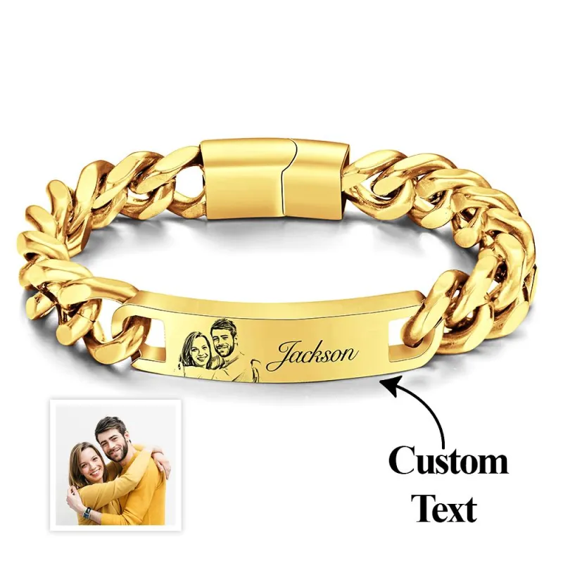 Custom Engraved Men's Bracelet, Stainless Steel Photo Vintage Bracelet Jewelry, Father's Day, Valentine's Day, Anniversary Gifts