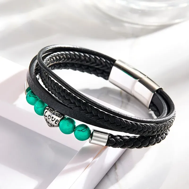 Custom Engraved Leather Bracelet, Street Hip-hop Braided Stack Leather Bracelet for Men, Unique Valentine's Day, Anniversary, Birthday Gifts