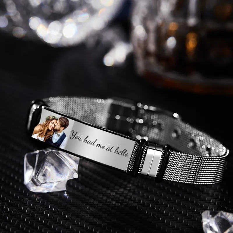 Custom Photo And Engraved Stainless Steel Bracelet, Best Gift for Weddings, Anniversaries and Father's Day.