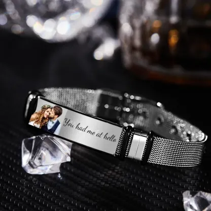 Custom Photo And Engraved Stainless Steel Bracelet, Best Gift for Weddings, Anniversaries and Father's Day.