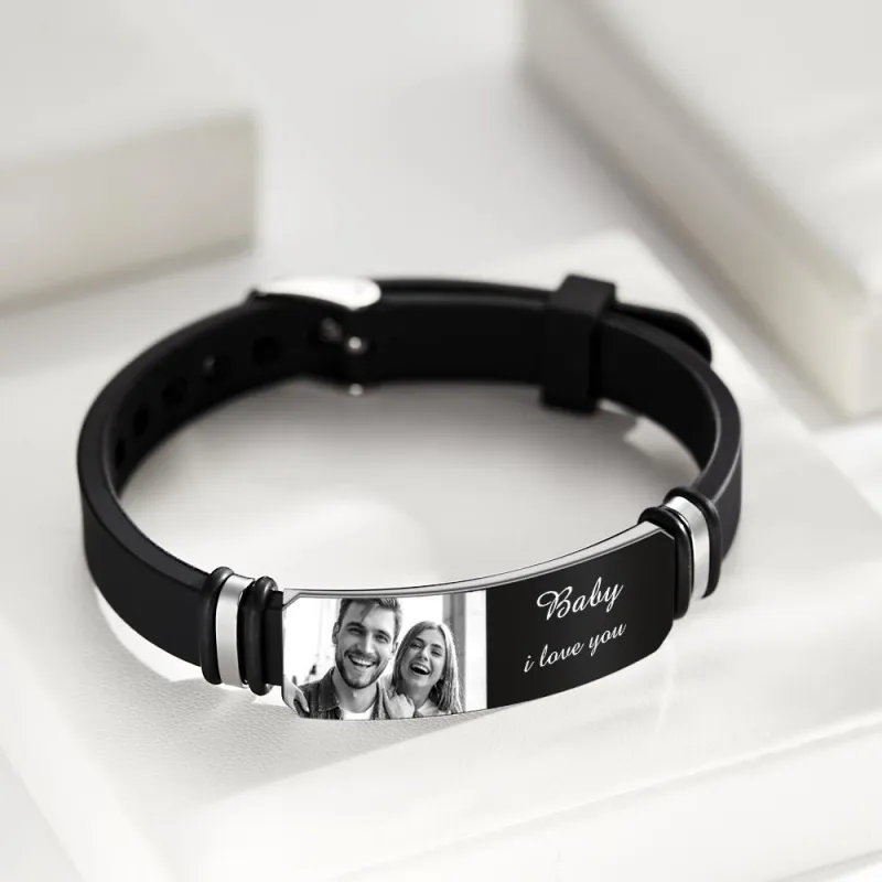 Custom Men's Photo Engraved Bracelet, Personalized Bracelet For Men, Perfect Gift For Father's Day, Anniversary, Valentine's Day