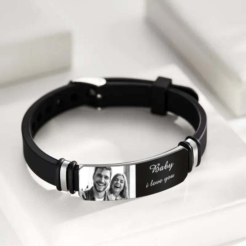 Custom Men's Photo Engraved Bracelet, Personalized Bracelet For Men, Perfect Gift For Father's Day, Anniversary, Valentine's Day