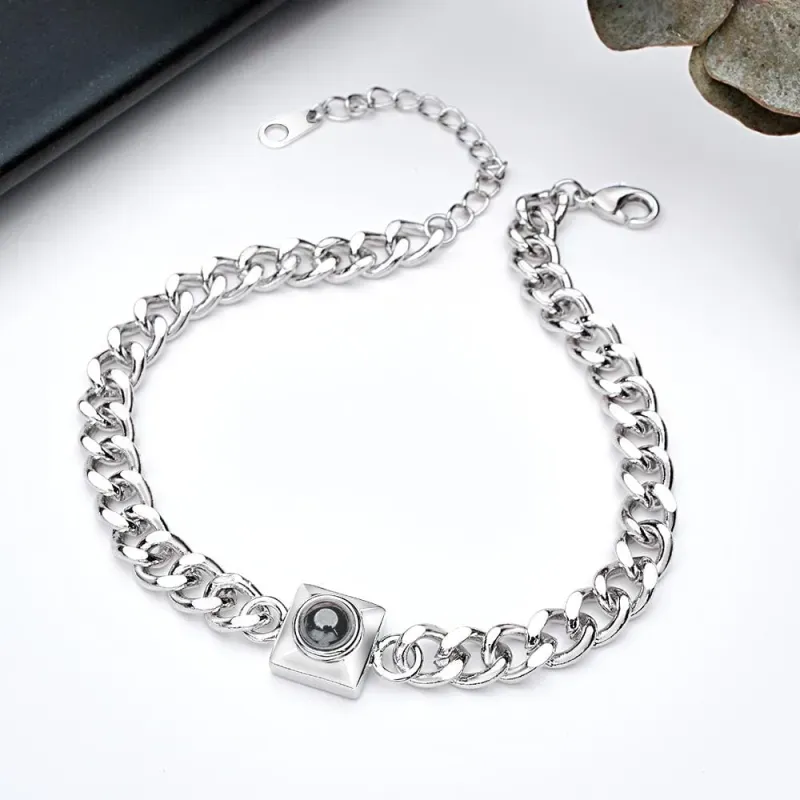 Custom Projection Bracelet with Square Links, Especially Special Gift for Your Boyfriend or Husband