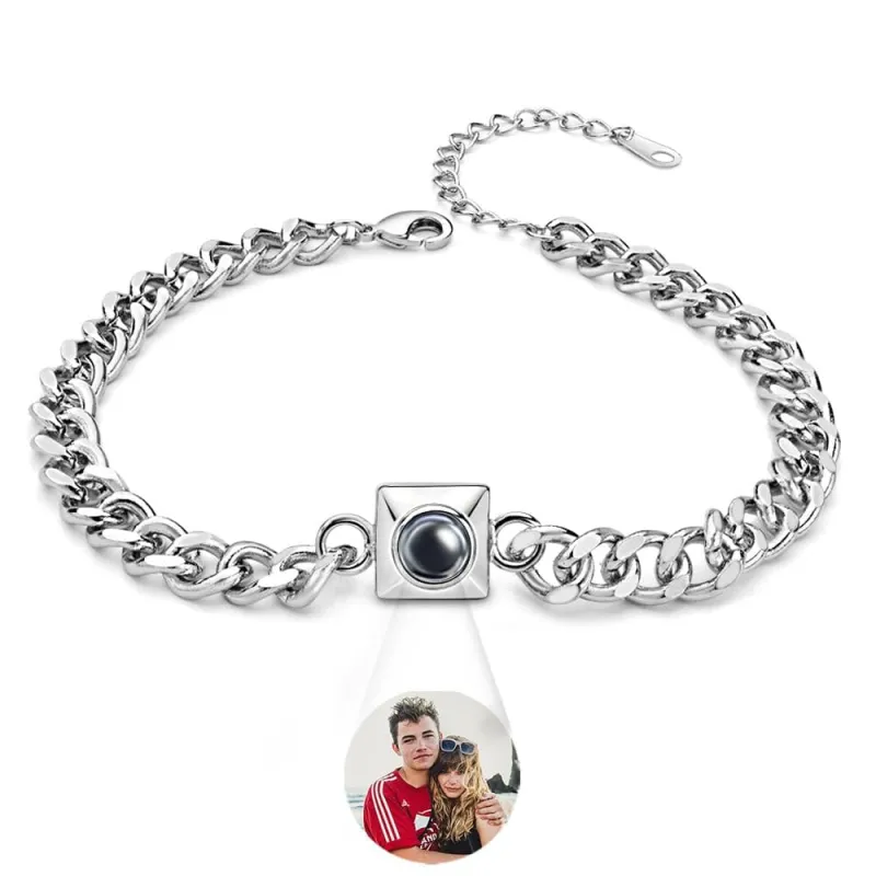 Custom Projection Bracelet with Square Links, Especially Special Gift for Your Boyfriend or Husband