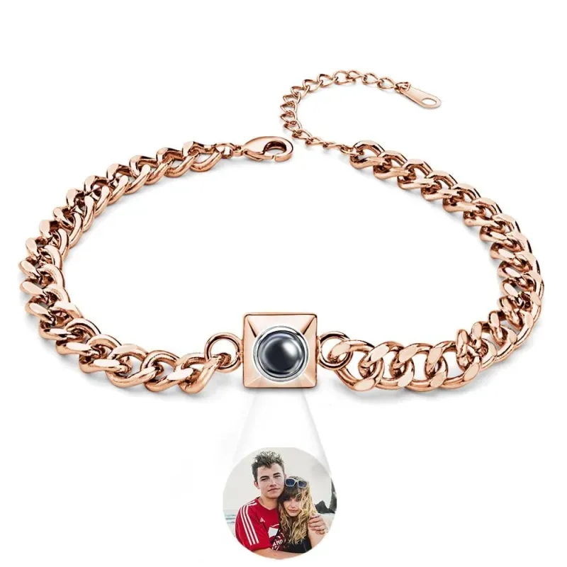 Custom Projection Bracelet with Square Links, Especially Special Gift for Your Boyfriend or Husband