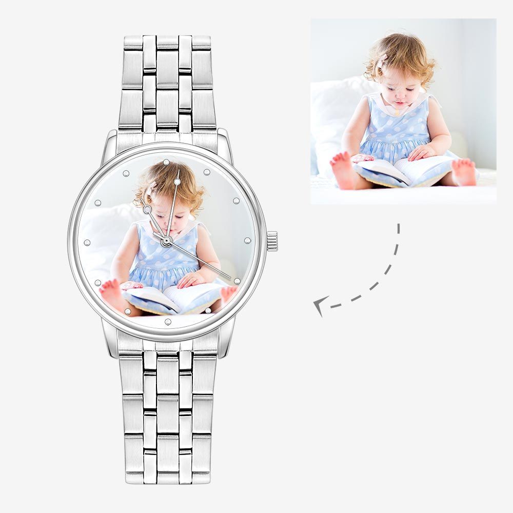 Custom Men's Black Alloy Watch, Personalization Photo and Text Watch 38mm