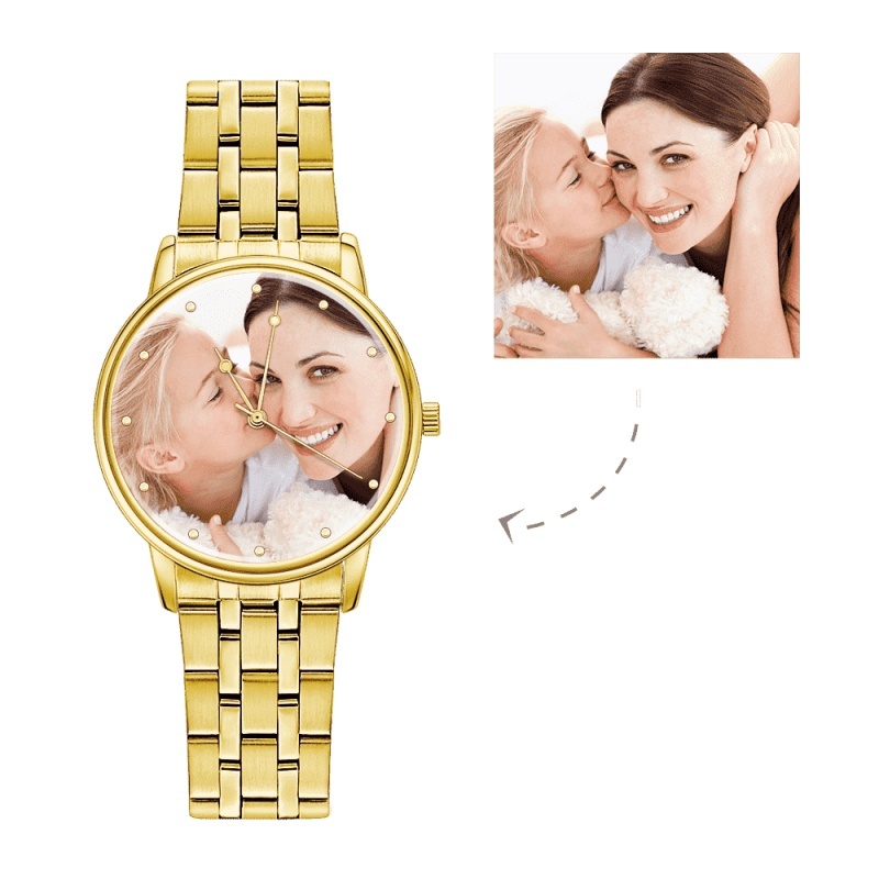 Custom Men's Black Alloy Watch, Personalization Photo and Text Watch 38mm