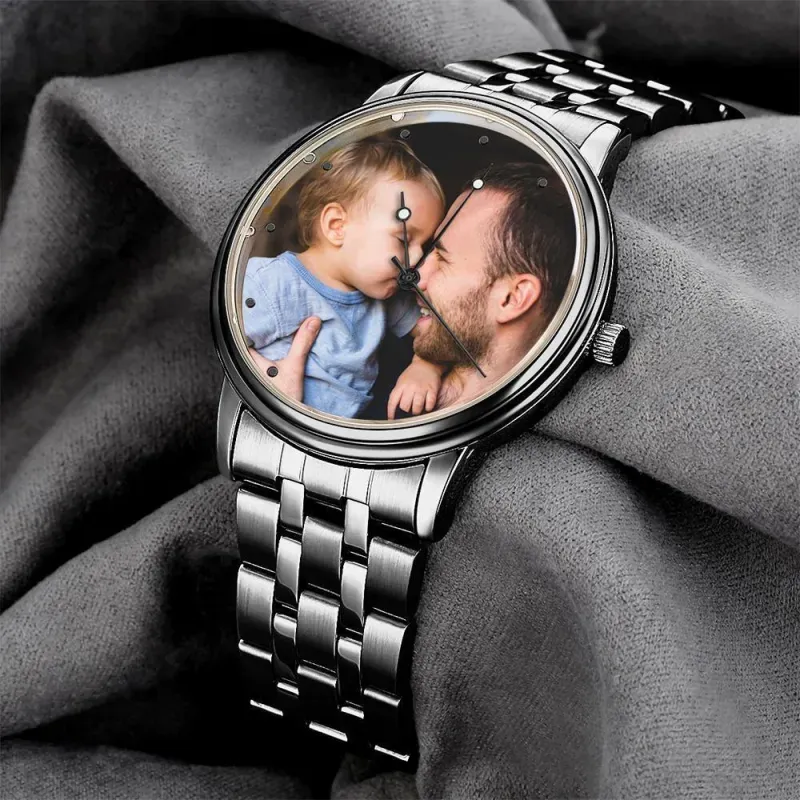 Custom Men's Black Alloy Watch, Personalization Photo and Text Watch 38mm