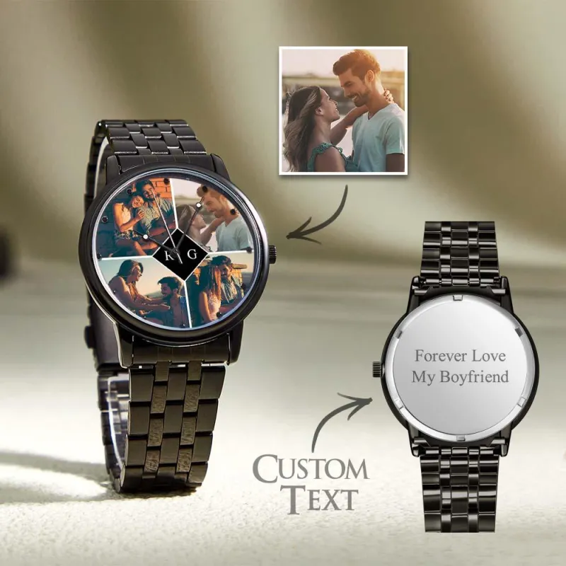 Custom Engraved Photo Watch for Men， Personalized Engraved Picture Watch For Valentine's Day To Boyfriend