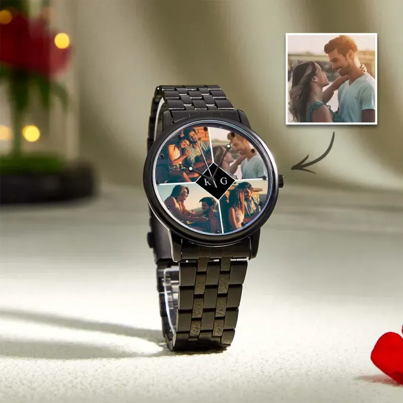 Custom Engraved Photo Watch for Men， Personalized Engraved Picture Watch For Valentine's Day To Boyfriend
