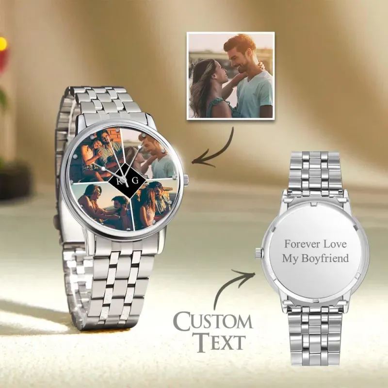 Custom Engraved Photo Watch for Men， Personalized Engraved Picture Watch For Valentine's Day To Boyfriend