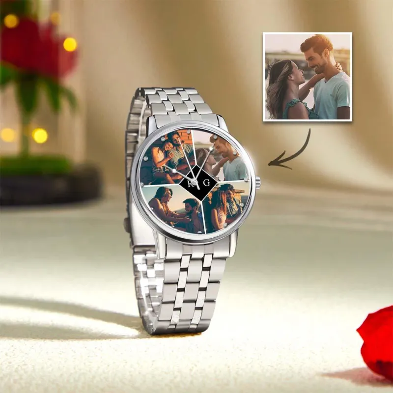 Custom Engraved Photo Watch for Men， Personalized Engraved Picture Watch For Valentine's Day To Boyfriend