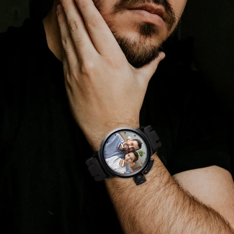 Custom Men's Photo Watch, Family Sport Plastic Strap Watch Father's Day, Valentine's Day, Anniversary Gift