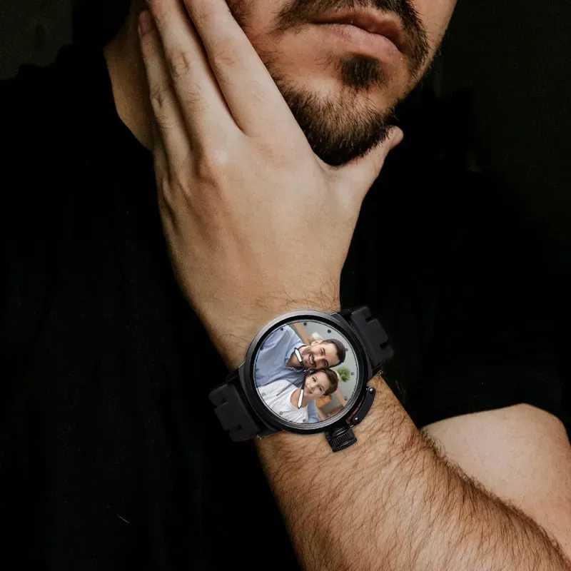Custom Men's Photo Watch, Family Sport Plastic Strap Watch Father's Day, Valentine's Day, Anniversary Gift