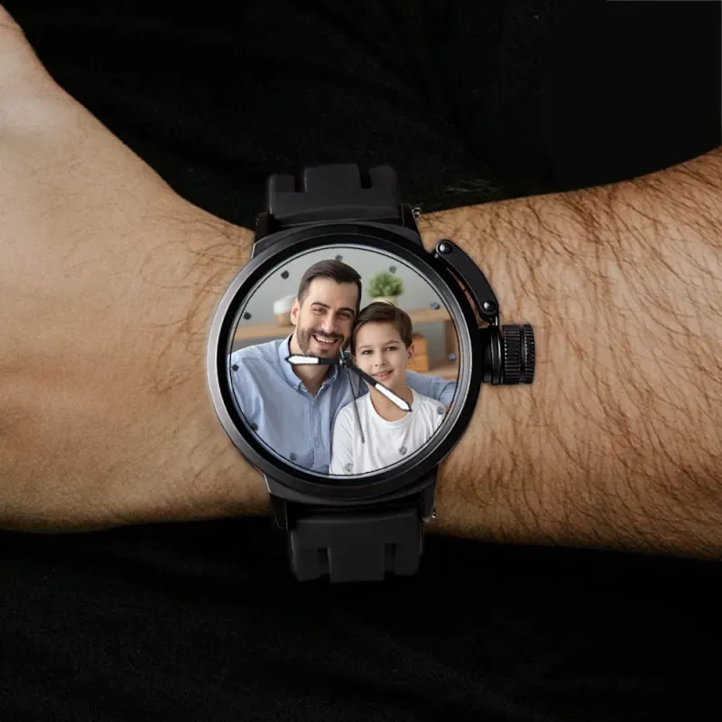 Custom Men's Photo Watch, Family Sport Plastic Strap Watch Father's Day, Valentine's Day, Anniversary Gift