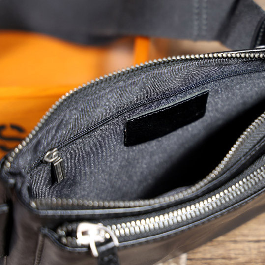 Black Leather Crossbody Bag - Motorcycle Phone Chest Pack YH0111