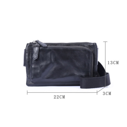 Black Leather Crossbody Bag - Motorcycle Phone Chest Pack YH0111