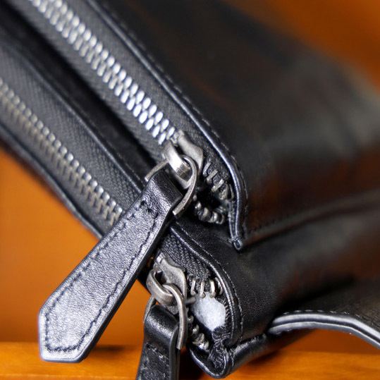 Black Leather Crossbody Bag - Motorcycle Phone Chest Pack YH0111