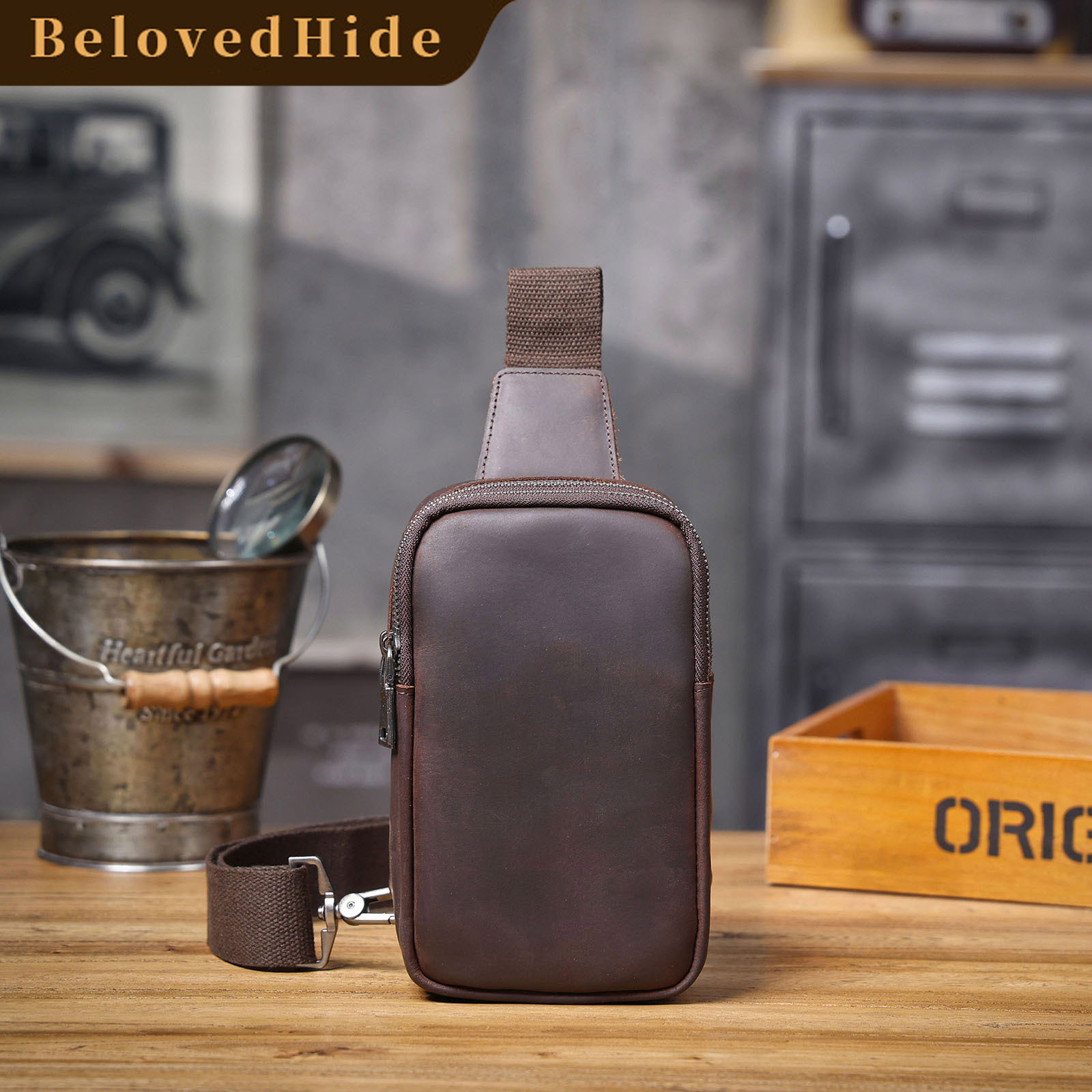 Retro Leather Crossbody Phone Bag - Men's Chest Sling Pack