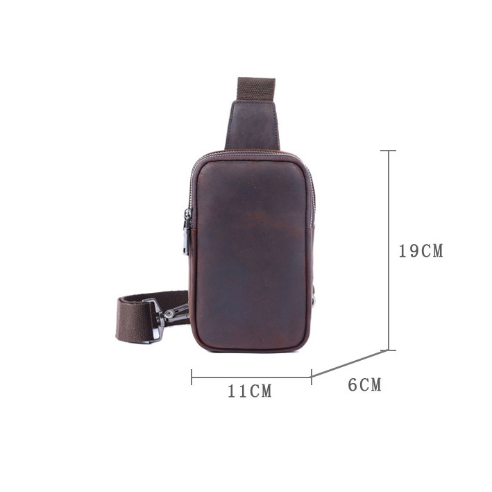 Retro Leather Crossbody Phone Bag - Men's Chest Sling Pack