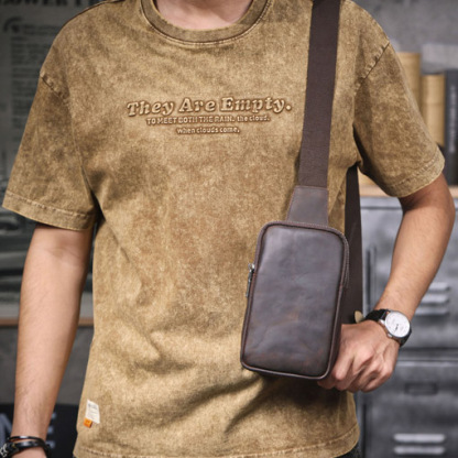 Retro Leather Crossbody Phone Bag - Men's Chest Sling Pack