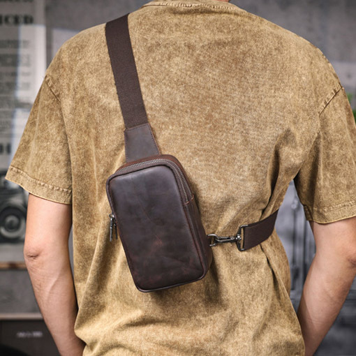 Retro Leather Crossbody Phone Bag - Men's Chest Sling Pack