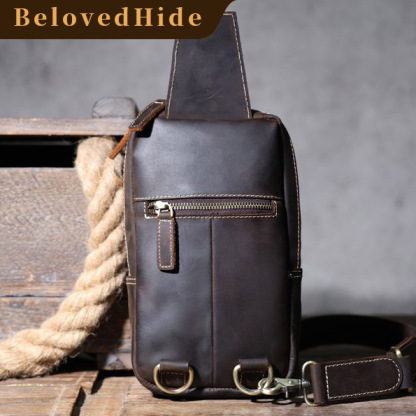 Brown Men's Leather Crossbody Bag - Rugged Chest Phone Pack