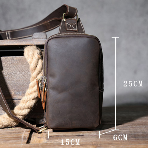 Brown Men's Leather Crossbody Bag - Rugged Chest Phone Pack
