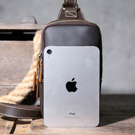 Brown Men's Leather Crossbody Bag - Rugged Chest Phone Pack