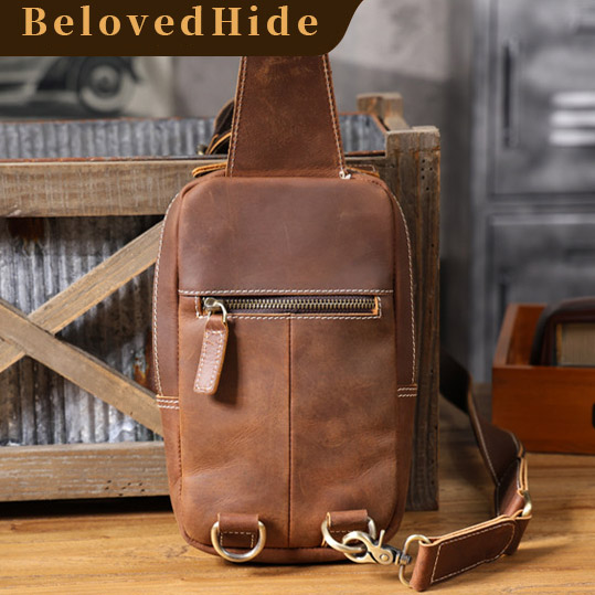 Brown Men's Leather Crossbody Bag - Vintage Chest Phone Sling YH0328-brown
