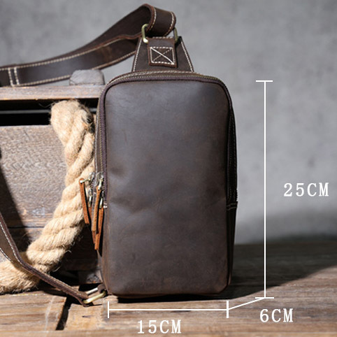 Brown Men's Leather Crossbody Bag - Vintage Chest Phone Sling YH0328-brown