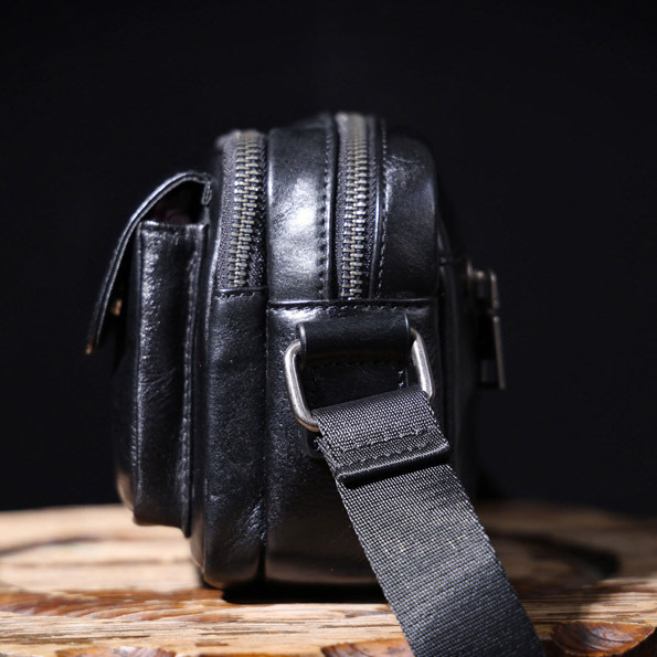 Black Leather Crossbody Bag - Men's Urban Phone Sling Pack