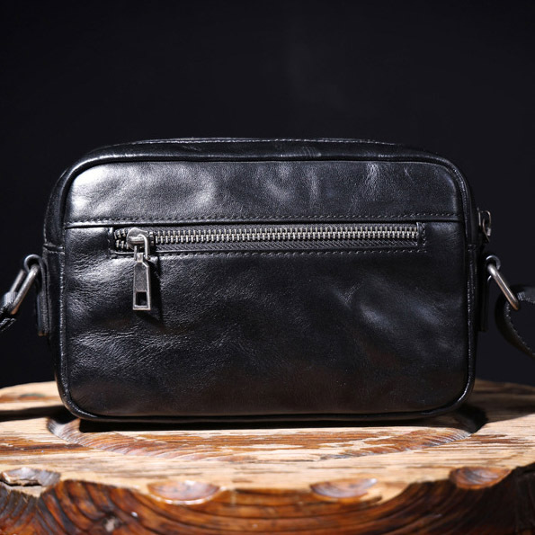 Black Leather Crossbody Bag - Men's Urban Phone Sling Pack