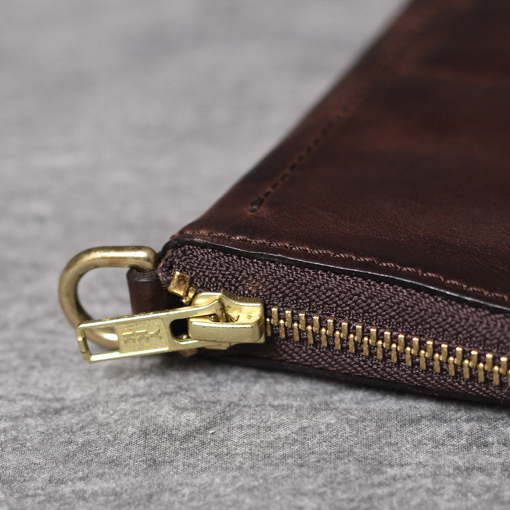 Italian Veg-Tanned Leather Long Bifold Wallet – Vintage Phone Holder & Zip Pocket YH6020