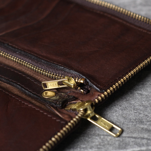 Italian Veg-Tanned Leather Long Bifold Wallet – Vintage Phone Holder & Zip Pocket YH6020