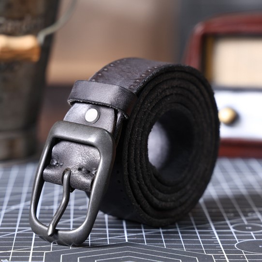 Handmade Black Full Grain Leather Belt for Men | Retro Alloy Buckle – Classic Casual & Formal Belt
