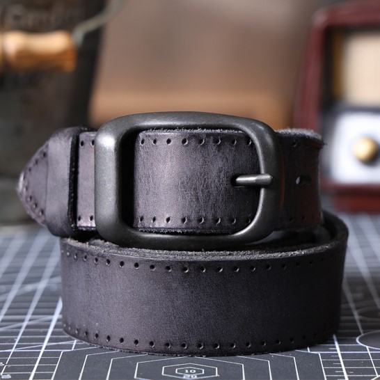 Handmade Black Full Grain Leather Belt for Men | Retro Alloy Buckle – Classic Casual & Formal Belt