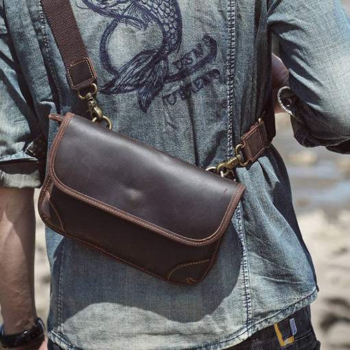 Compact Leather Crossbody Phone Bag - Men's Minimalist Chest Pack