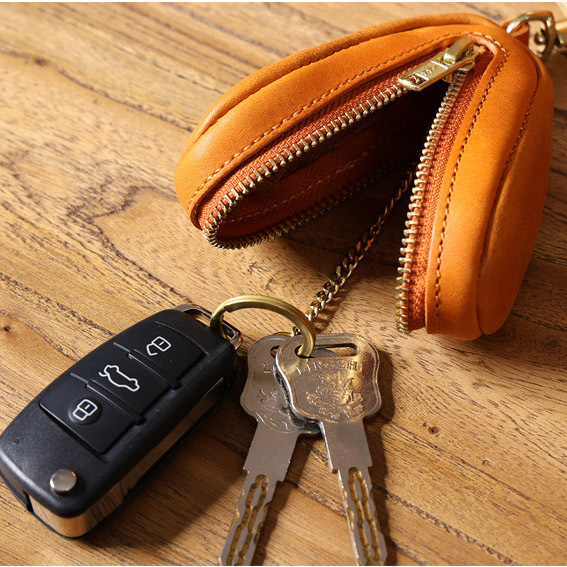 Universal Leather Car Key Cover - Cylinder Key Pouch (Black, Coffee, Sunset)