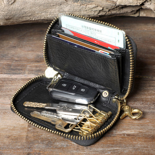 Leather Waist Key Holder with Driver’s License Slot - Anniversary Gift (Black)YH6688