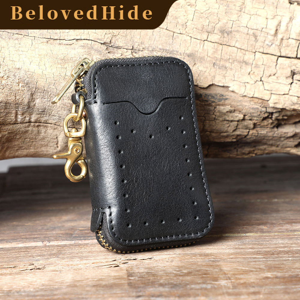 Leather Waist Key Holder with Driver’s License Slot - Anniversary Gift (Black)YH6688
