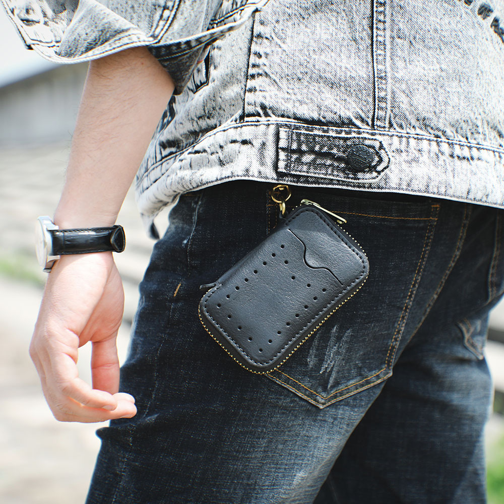 Leather Waist Key Holder with Driver’s License Slot - Anniversary Gift (Black)YH6688