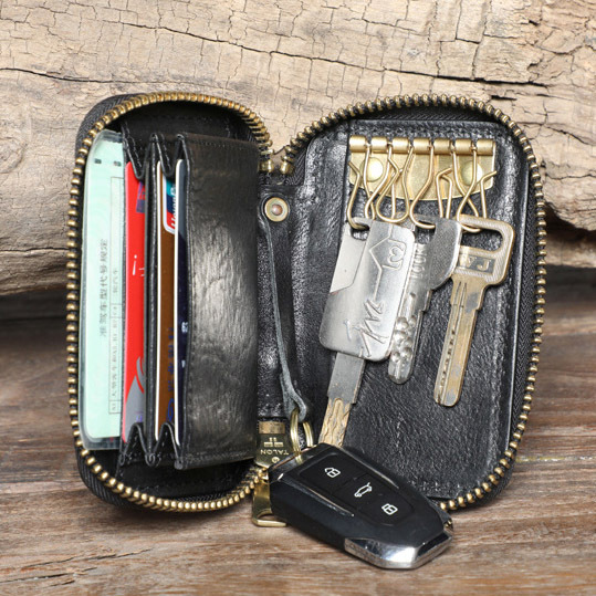 Leather Waist Key Holder with Driver’s License Slot - Anniversary Gift (Black)YH6688