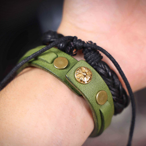 Men's Italian Leather & Solid Copper Bracelet - 3-Tone Anniversary Gift for Him