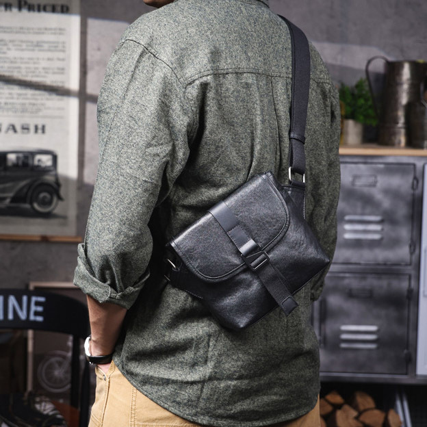 Black Leather Crossbody Bag - Men's Minimalist Phone Sling